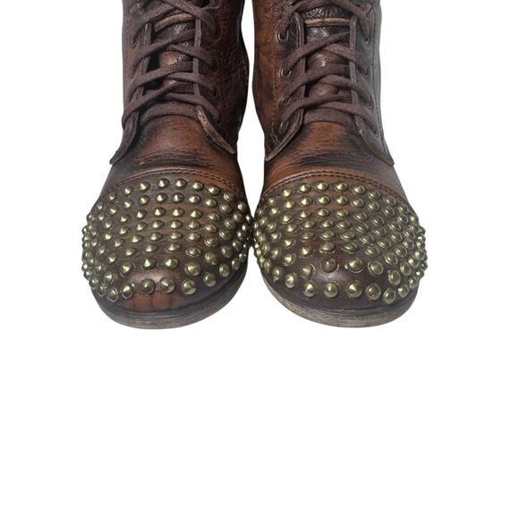 Steve Madden Combat Boots Women 9.5 Brown Leather Studs Spike Tarnney Biker Boot - Picture 5 of 16